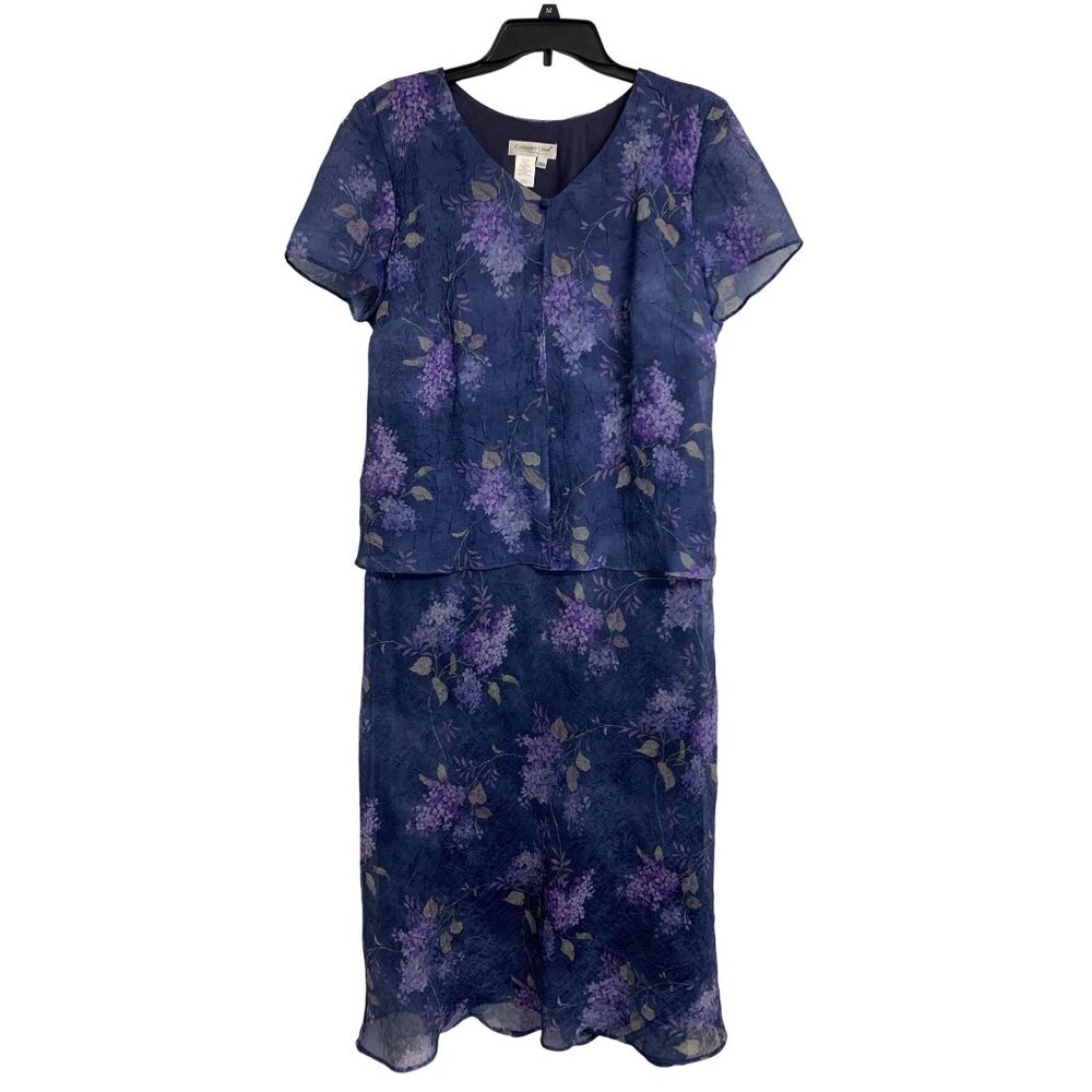 Coldwater Creek Navy and Purple Floral Maxi Dress Set